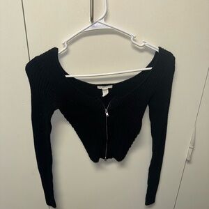 Full Tilt Black Ribbed Zip-Up Cardigan